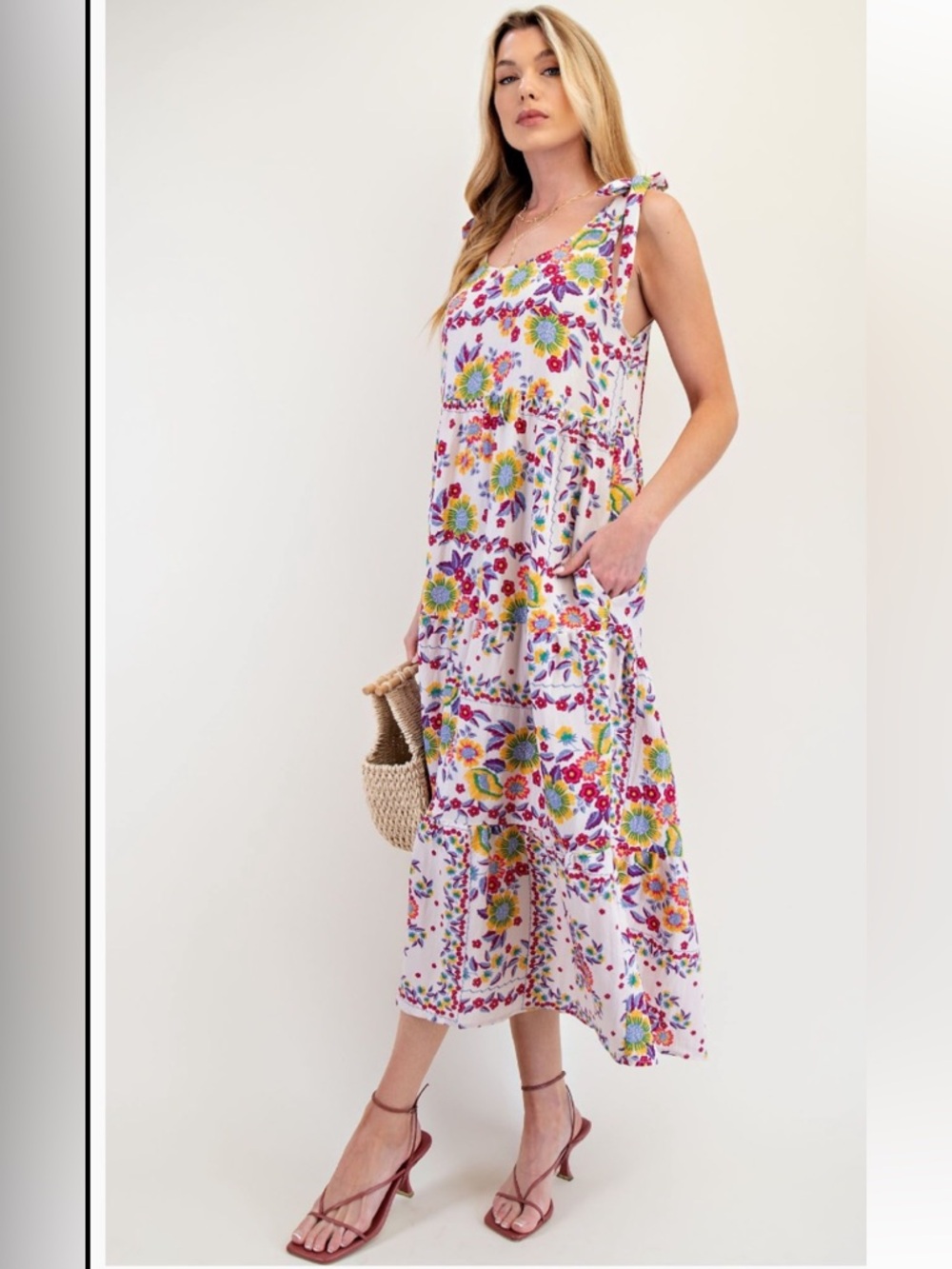 easel Cream Floral Tie-Shoulder Maxi Dress